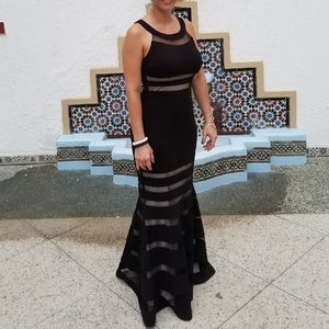 Fit and flare evening or prom dress. Black & nude